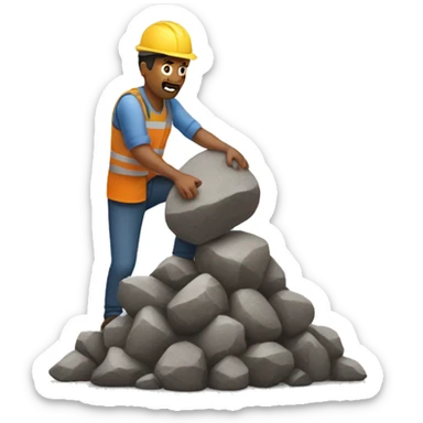 man putting a huge rock on a pile sticker