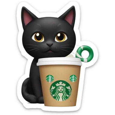 Black cat holding a Starbucks holiday cup sticker