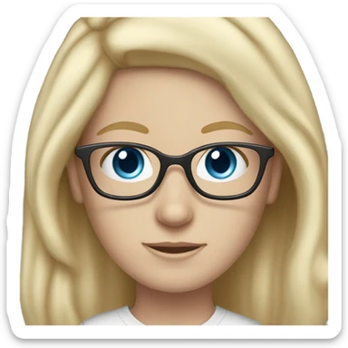 A white girl whit blonde hair and glasses and blue eyes and a off white shirt sticker