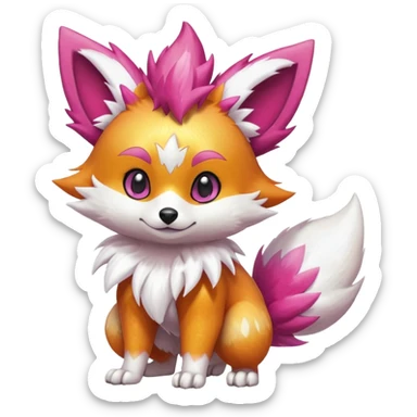 Electric chibi cute adorable innocent realistic shiny glittery shimmering shimming snowy white pink magenta feathery Fennekin-Growlithe-Furret-Electrike-fusion-Fakemon-Digimon-Pokémon-creature (full body) sticker