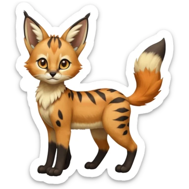 Big-eared big-eyed cute realistic animalistic feral digitigrade 4-legged anime-styled Meloetta-Caracal-Sergal-Serval-hybrid-fusion-creature-animal, full body sticker