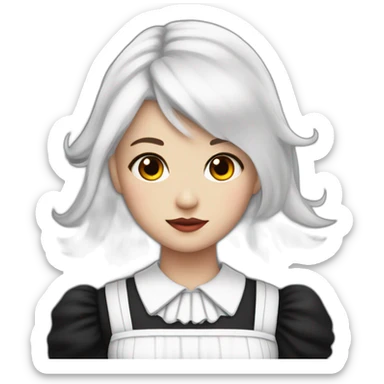 a girl with white hair that is in a undercut and she has red eyes and black angel wings and she has a maid dress on sticker