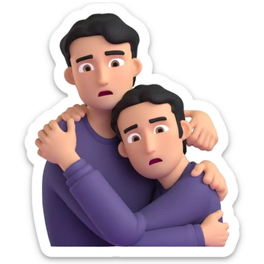 man with anxious attachment style clinging desperately to partner with worried expression and fear of abandonment sticker