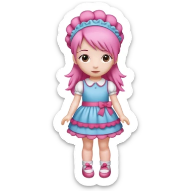 Isolated detaile illustration of the most modern raspberry torte doll figurine full body with pink hair and a hairband sticker