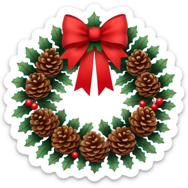 Christmas wreath with extra long bow and pinecones sticker