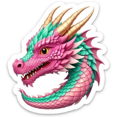 pink and mint dragon head, warm colours  sticker