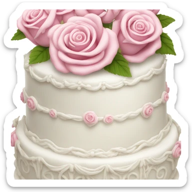 Fancy white wedding cake with pink roses and fancy decorations sticker