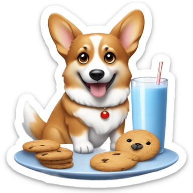 Happy corgi sitting next to a plate of cookies and milk, waiting for Santa sticker