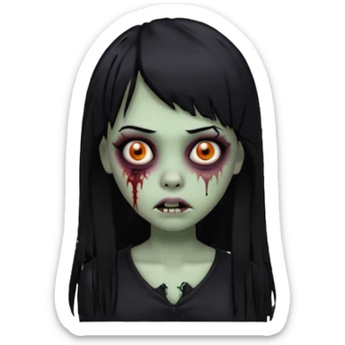 zumbie girl goth long black hair and bangs sticker