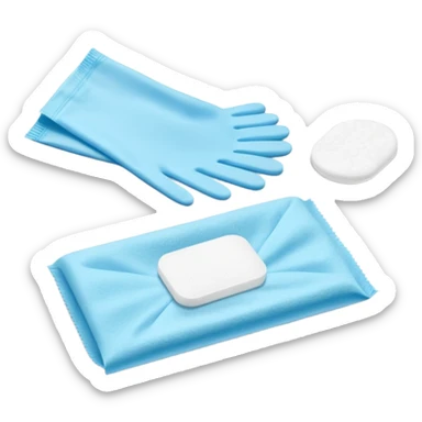 disposable gloves, cotton pads and swabs lying on a table sticker