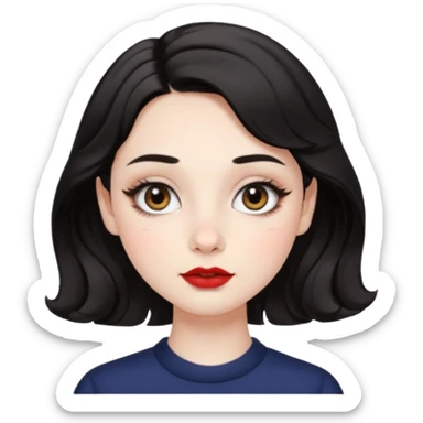 aesthetic girl , pale skin, doe eyes, button nose, soft arched brows,round face,full lips,short wavy black hair. please kindly genarate this avatar sticker