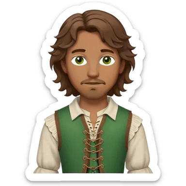 medieval outfit worn by a DnD themed fantasy character. basic linen shirt with a laced neckline and a wool vest. clothes only above the waist. The clothes full waist. The character's haven't arms. character is brown hair green eyes shoulder-length wavy hair white man.

 sticker