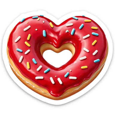 Realistic isolated heart shaped donut with red frosting. sticker