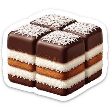 cinematic-realistic-lamingtons-dessert-emoji,-depicted-as-soft-sponge-squares-coated-in-chocolate-and-coconut-rendered-with-mouth‚äêwatering-detail-and-vibrant-lighting sticker