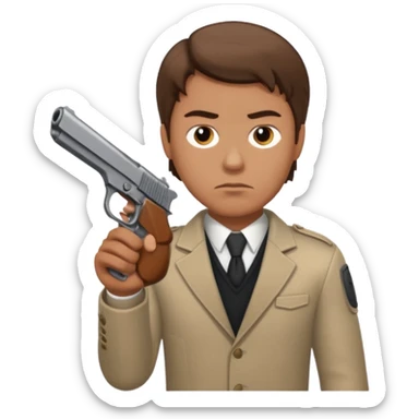 White guy with brown hair holding a hand gun like a cop would sticker