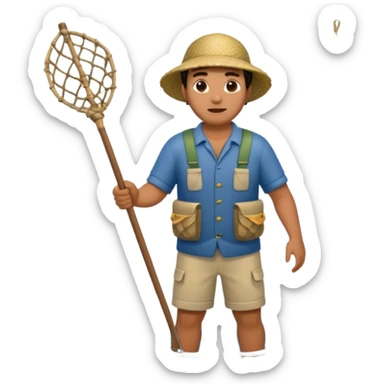 a Polynesian fisherman standing in the water with a large net full of fish sticker