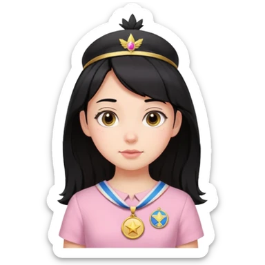 black haired girl wearing pastel pink with medals sticker