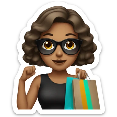 brunette girl with tan skin with black sunglasses with shopping bags sticker