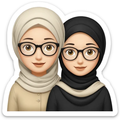 White hijabi girl with black eyes with another girl have long black hair wearing glasses with  another another girl have curly short  honey hair and wearing white glasses  sticker