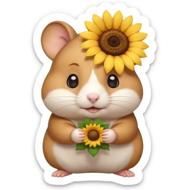 A small 3D cartoon hamster holding a sunflower seed, chubby cheeks, soft brown and white fur, bright eyes, friendly expression, soft warm lighting, Memoji-style. sticker