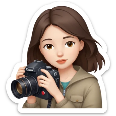 beautiful pale brunette girl with canon camera eyes closed  sticker