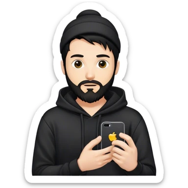 hackeur blanc cheveux noir barbe et capuche noir avec iphone sticker