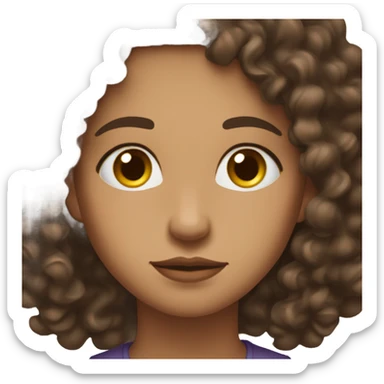 Curly long almost black brown hair, light brown complexion, thick lips, finite nose looking down sticker