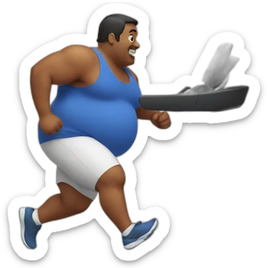 Fat man running on a treadmill sticker