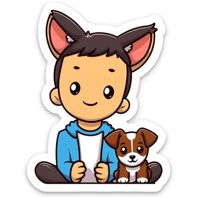 boy with puppy ears dark brown hair skinny, by himself sticker
