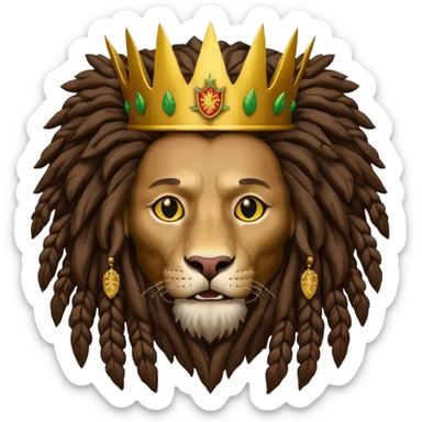 old melancholic  Bob Marley with gigantic dread locks in form heraldic crest with ethiopian lion sticker