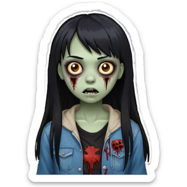 light-skinned black zombie girl with long black hair and bangs sticker