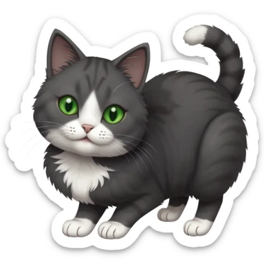 beautiful female solid dark grey cat with green eyes, white toes/paws and white patch on her chest rolling upside down sticker
