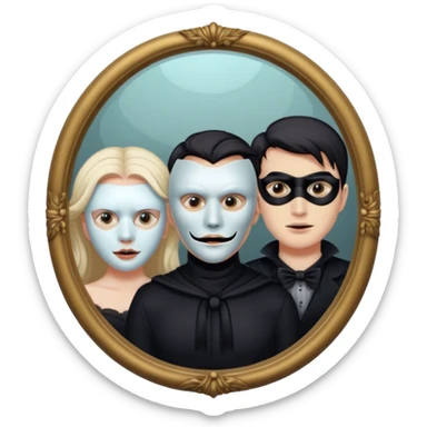 Spooky Man on mask in mirror behind woman sticker