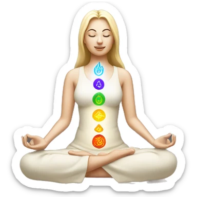 Light lady with 7 chakra symbols meditating mudra sticker