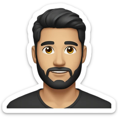 25 year old Hispanic man with a beard and thick eyebrows light skin, black shirt and side fades and a comb over with very dark brown eyes sticker