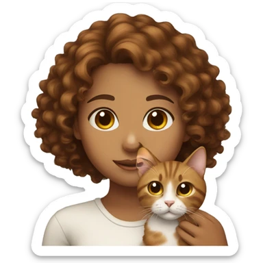 Brown curly hair girl with a tricolor cat  sticker