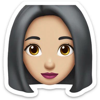 Pretty girl with long black hair and brown eyes with pink lipstick and fair skin sticker