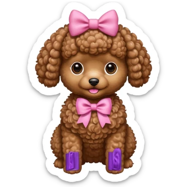 Brown toy poodle with pink bow sticker