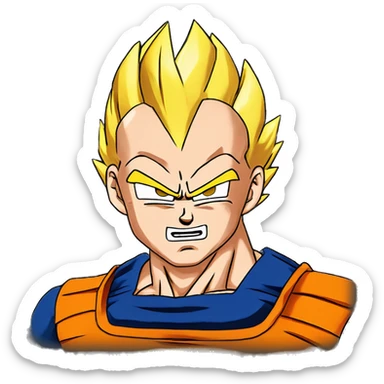 Masterpiece, anime style, Solo face, medium short shot, emote to send by whatssapp of dragon ball z character vegeta in super sayayin. With black background  sticker