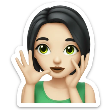 Green eyes girl with pale skin, black hair, blowing a kiss sticker