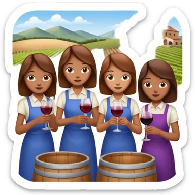 Make a photo of 5 project managers!, specifically 3 girls! with brown hair and 2 boys!, that are making project for improvement of the winery! sticker