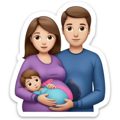 Pregnant woman with long brown hair and fair skin, and man with short brown hair and fair skin, and a small child with light brown hair and fair skin next to the man.

 sticker