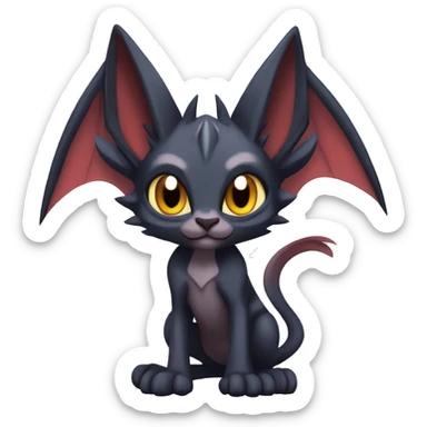 Black cool vampiric Noivern-Litten-Sphynx-Lykoi-Caracal-Fakemon with big bat ears full-body sticker