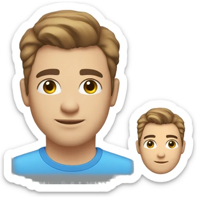 A head and shoulders shot of a 23 year old caucasian man, with short brown hair, with stubble facial hair,   with blue eyes wearing a t-shirt. sticker