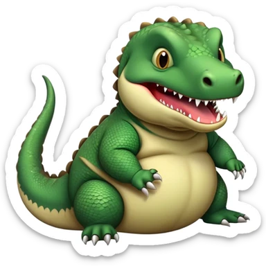 A very chubby, overfed komodo dragon with a round belly, making a hiccup expression with its mouth open slightly sticker