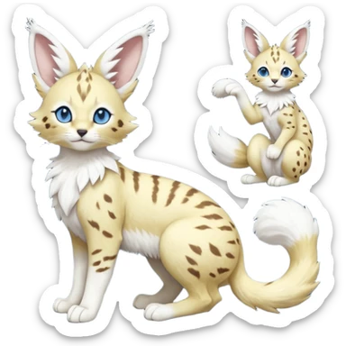 Albino-white, blue-eyed soft natural realistic romantic vintage antique divine beautiful elegant pretty precious cute young youthful  Fakémon-Pokémon-feline-Zeraora-Jolteon-serval-caracal-chinchilla-Minccino-Cinccino-Meowstic-rodent-hybrid-creature (full body) sticker