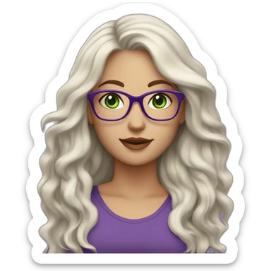 White-curvy-woman-purple-long-wavy-hair-green-eyes-square-glasses sticker