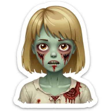 faça uma garota zumbi de cabelo castanho com mechas loiras e com franja sticker