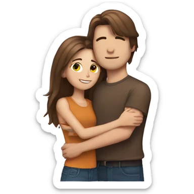Girl with straight brown hair hugging a guy with fluffy brown hair sticker