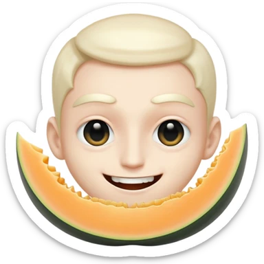 Super idol smiling but with only his upper teeth out and he is extremely white and he has completely white pupils and the irises are pitch black and his eyes are so big they cover his eyelids and the background is a very whitish cantaloupe color sticker